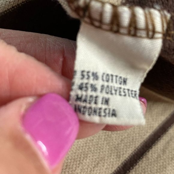 Lada Mens Brown and Tan Striped Short Sleeve Collared Henley Sport Shirt Size L - Picture 4 of 9